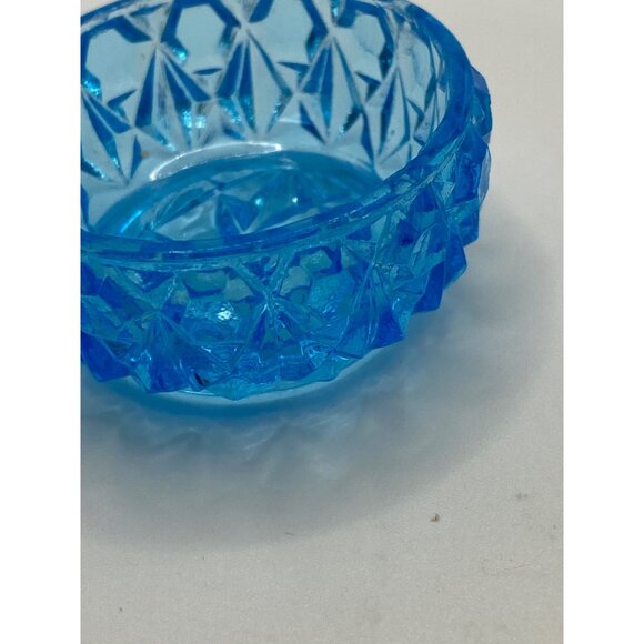 Vintage Blue Pressed Glass Trinket Dish/Bowl With Diamond Pattern - Picture 8 of 8